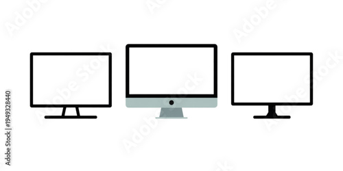 Three different modern computer monitor display screens with blank white areas for content design Vector