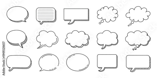 A collection of various hand drawn speech bubble icons featuring different shapes and line styles Vector