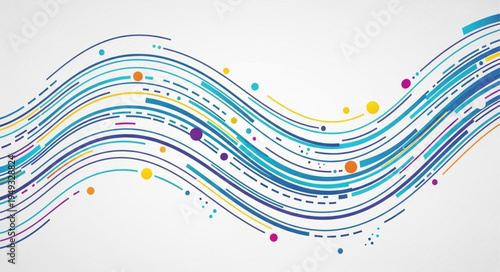 Abstract Wavy Lines with Colorful Dots and Dashes.