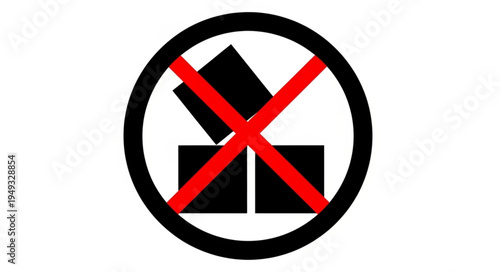 Prohibition sign with stacked boxes and red cross.