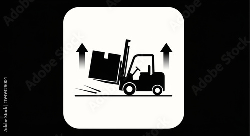 Forklift truck lifting a box with upward arrows indicating movement.