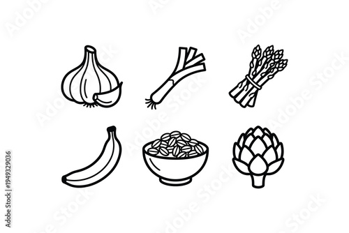 Healthy fruit and vegetable line icon set - Organic food ingredient outline icon collection