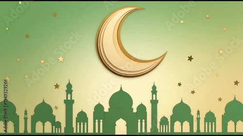 Ramadan Crescent Moon Mosque Silhouette Night.