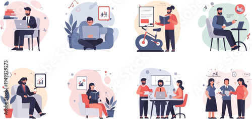 Diverse group of people engaged in various daily activities and work-related tasks