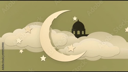 Crescent Moon and Clouds at Night.