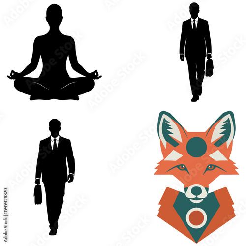 A zen vector illustration of a meditating man's silhouette sitting in a lotus pose to promote peace, health, and relaxation during spiritual yoga exercise