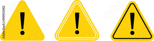 Warning triangle icons with exclamation mark caution alert symbol vector illustration isolated safety sign collection