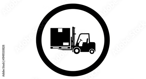 Forklift truck carrying a box inside a circle icon.
