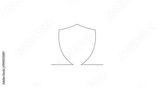 Shield emblem icon with a minimalist single line design, symbolizing protection, security, and defense in a modern graphic.