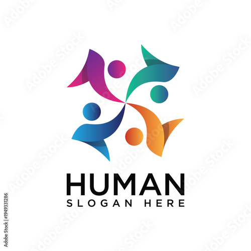 Abstract People connection in the circle vector logo graphic group