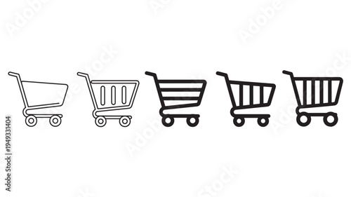 Shopping carts diverse icons with distinct line styles and filling patterns for e commerce and retail applications