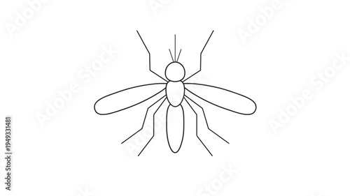 Mosquito line drawing icon with six legs and two wings, representing a common insect. featuring outline, symbol, pest with flying and bug elements