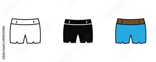 Casual sports shorts icon set. Summer swim trunks, fitness apparel, and men's fashion wear symbols. Vector Illustration.