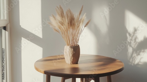 Simple Dining Area With Wooden Table and Natural Decor in a Sunlit Room