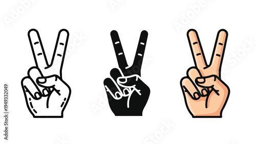 Peace sign hand gesture flat design vector illustration - Flat Design Icon. line icon set - Icon vector - Blue icon vector. Clipart. Icon collection - Line and glyph solid icon and logo template