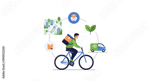 Eco-Friendly Bike Delivery Service with Urban Logistics Icons