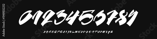 Bold Calligraphy Numbers, Handwritten Brushpen Figures Alphabet, Brush Graffiti Calligraphic Letter and Number Set Modern Typography. Modern Stroke Dynamic Typographic Design. Vector Typeface