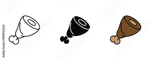 Roasted meat leg icon set. Smoked ham hock, pork shank, and butcher shop symbols. Vector Illustration.