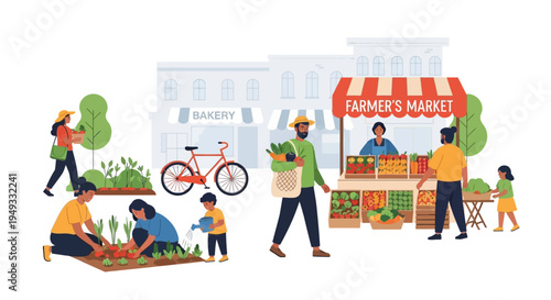 Sustainable Urban Living: Community Gardening, Farmer's Market Shopping, and Healthy Fresh Produce