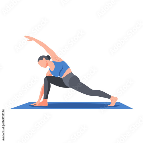 Woman practicing yoga, extended side angle pose, fitness and healthy lifestyle