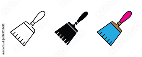 Handheld paint brush and scraper icon set. Home renovation, wall painting, and surface preparation tools. Vector Illustration.