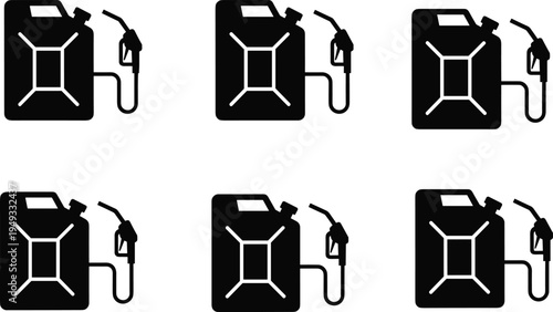 Fuel canister with gasoline pump nozzle icon set petrol container energy supply vector illustration isolated fuel equipment symbol collection