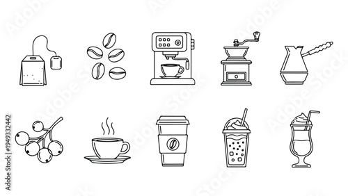 Coffee shop essentials flat design vector illustration - Flat Design Icon. line icon set - Icon vector - Blue icon vector. Clipart. Icon collection - Line and glyph solid icon and logo template
