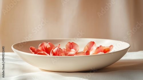 Ceramic Bowl Decorated With Flower Shapes on a Light Background in the Aftern...