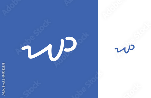 Minimalist Letter W P Logo, Casual Professional Initial Logo for Business, Blue Background
