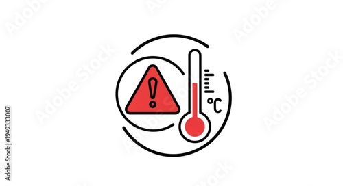 Thermometer with Warning Sign Icon Indicating High Temperature Alert.