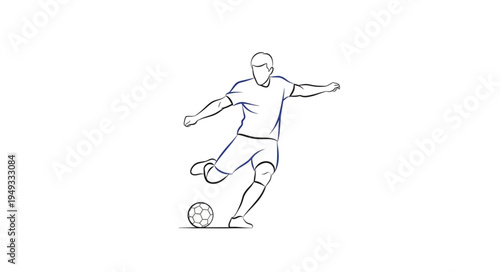 Soccer player kicking a ball line drawing illustration.