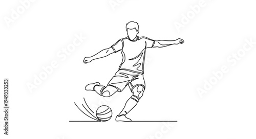 Soccer Player Kicking Ball Line Drawing.