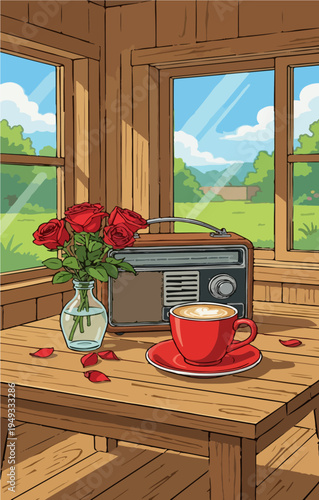 Cozy window coffee morning scene