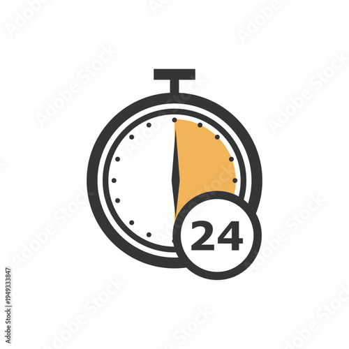 Stopwatch icon indicating a 24-hour period, representing round-the-clock service, full-day delivery, and 24/7 customer support.