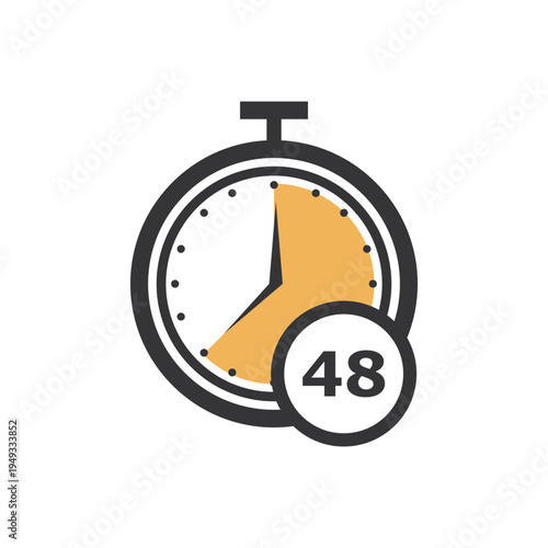 Stopwatch icon showing a 48-hour duration, suitable for two-day delivery service, processing times, and project management deadlines.