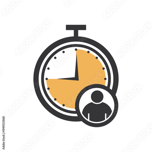 Stopwatch icon combined with a human figure, symbolizing personal time management, productivity, and work efficiency tracking.