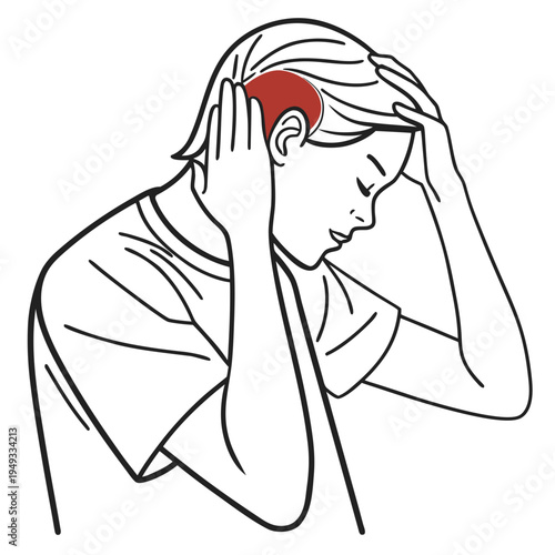A vector graphic illustration of a person holding their head in pain
