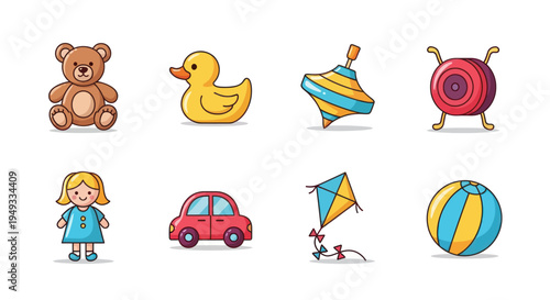 Colorful toy collection illustration