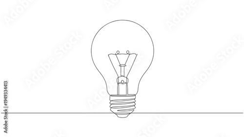 Light bulb single line drawing on a white background, representing innovation and ideas, with a simple and clean design.