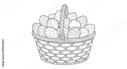 Easter Basket Outline Drawing - Full of Eggs