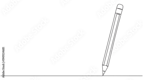 Pencil drawing a straight line with its sharp graphite tip on a clean white background, minimal single line art.