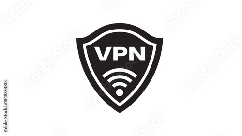 Shield icon with VPN text and Wi Fi signal waves, symbolizing secure network connection and internet privacy protection.