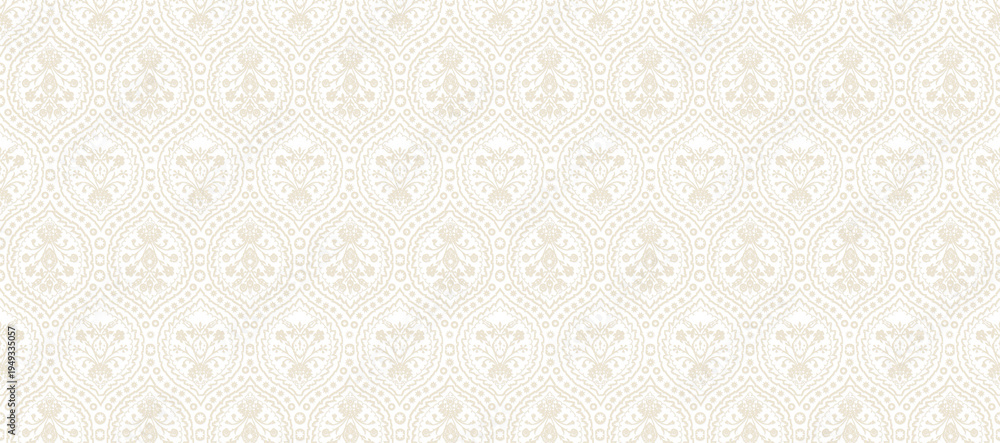 Fototapeta premium damask pattern with repeating floral medallions forming a classic decorative seamless wallpaper design.