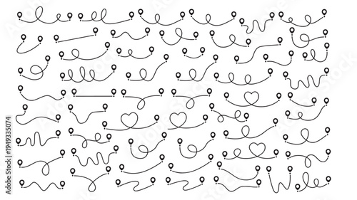 Collection of curved route paths with location markers, illustrating journeys and navigation in a simple, clean graphic style.