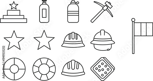 Labor day symbols and icons for workers and tradespeople celebrations