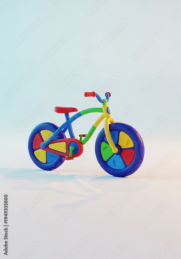 Fototapeta premium Colorful toy bicycle with multicolored wheels and frame