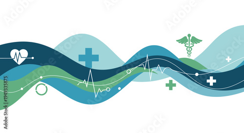 Abstract Healthcare and Medical Background with Wavy Design and Health Symbols