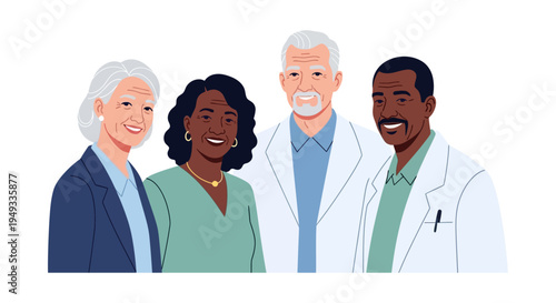Smiling Diverse Senior Professionals: Healthcare Providers & Business Leaders Illustration