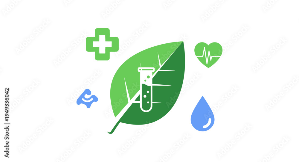 Obraz premium Natural Medicine and Herbal Science Concept with Health and Wellness Symbols