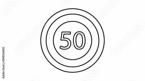 Circular target with number 50 in the center, line art.